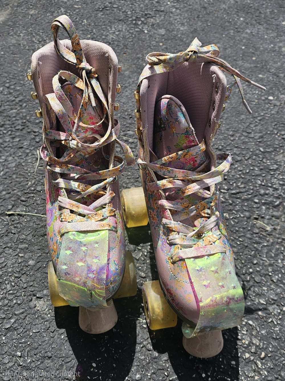 Pink Floral Glitter Roller Skates - Women's Fashion Quad Skates